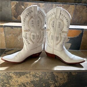 All leather white cowboy boots
